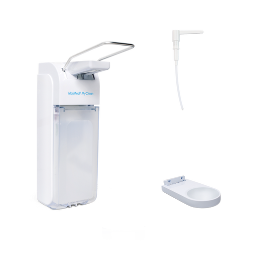 Desinfektionsmittelspender MyClean mit Tropfschale, weiß-für 500ml & 1l
