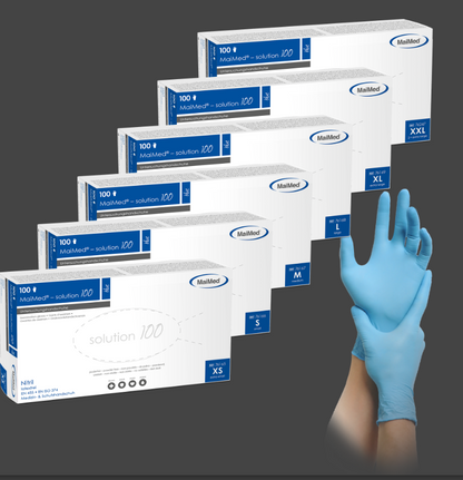 MaiMed® solution100 Nitrilhandschuhe – puderfrei, latexfrei | Blau | 1 Box à 100 Stück