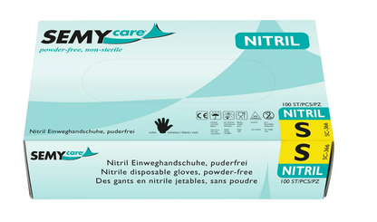 Gants jetables SemyCare en nitrile noirs sans poudre 100 pièces - Sans latex, Dispositif médical