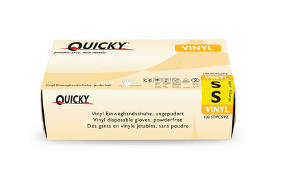 QUICKY Disposable Vinyl Gloves, Transparent, Powder-Free, 10 x 100 Count