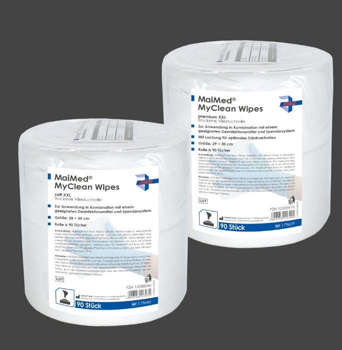 MaiMed® MyClean Wipes premium, Größe XXL-Tuch (90 Blatt): 29 x 30 cm, 8 Rollen