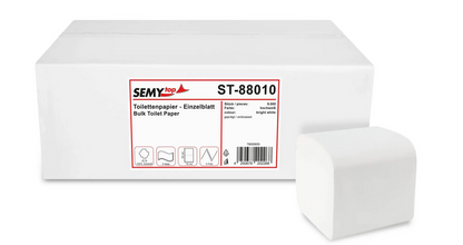 Toilet paper, single sheet, 2-ply, 10 x 22 cm, high-white, 9,000 sheets