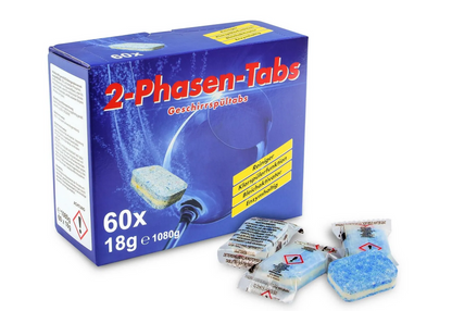 Tablettes lave-vaisselle 2 phases, détergent et liquide de rinçage, 60 pièces