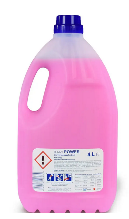 Funny POWER Flüssigwaschmittel | 4 × 4 Liter | 30–95 °C | Ca. 280 Waschladungen