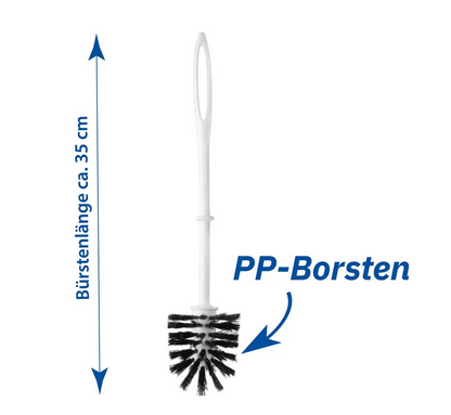 Toilet brush set, white, with white plastic handle and black brush head
