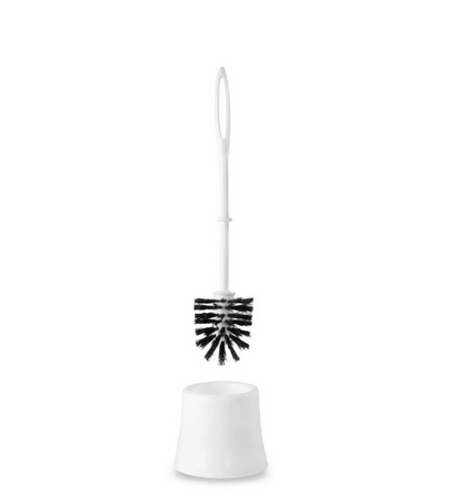 Toilet brush set, white, with white plastic handle and black brush head